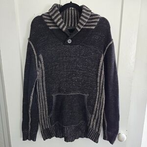 JB Holt Sweater Mens Large Black Tan Jefferson Shawl Collar Pullover Anorak, Lg.